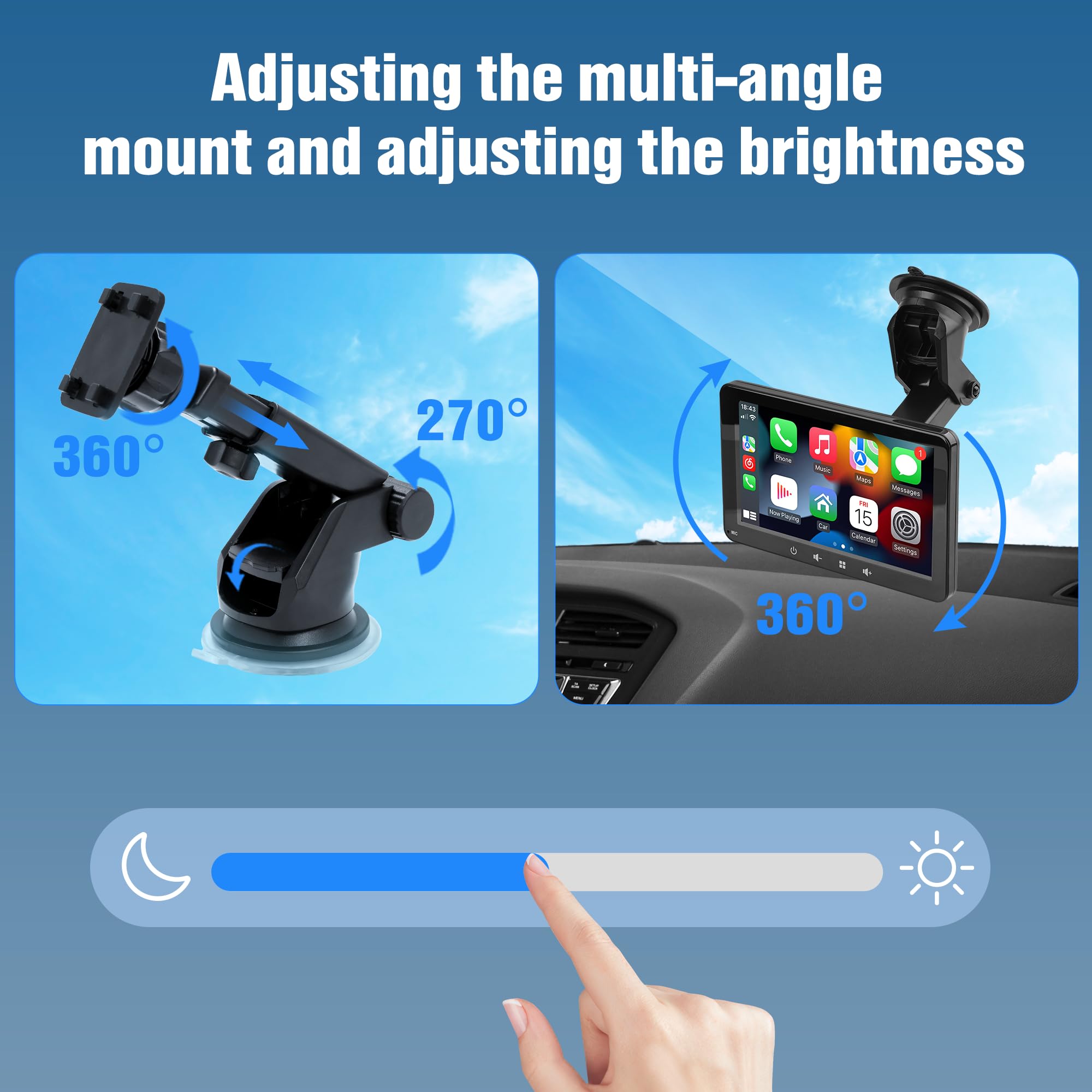 Pantalla de 7'' para Coche CarPlay Wireless y Android Auto, Compatible con Control de Voz, AUX, BT 5.0 y Función Mirror Screen, para Diferentes Vehículos (7 Pulgadas)