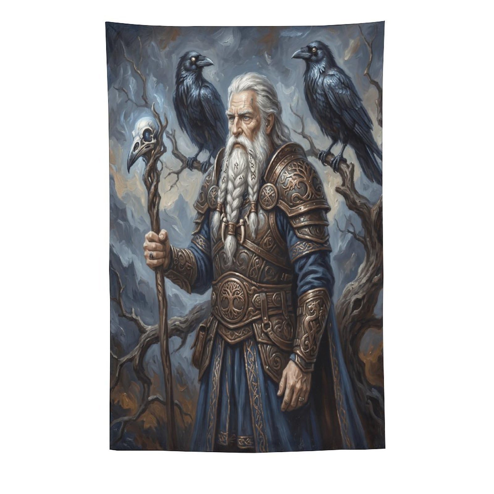 H3B8U2Y5 Norse Mythology Odin Wall Tapestry, Oil Painting Style, Apartment