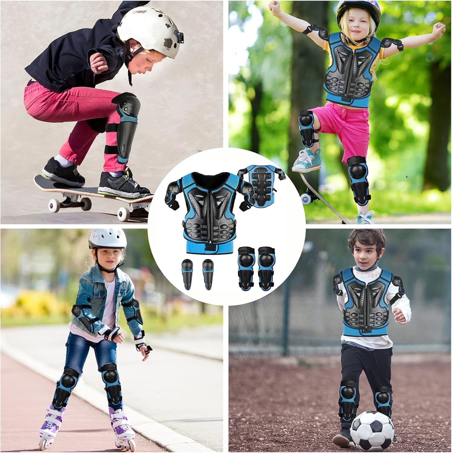 Armatura Moto Per Bambini, 5 Pezzi Set Di Armatura Da Moto Protezione Di Motocross Per Bambini Ginocchiere Traspiranti Gomito Pettorina Per Tutti I Terreni, Ciclismo, Sci, Pattinaggio