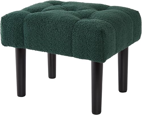 Miniatura 8 de HOUCHICS Taburete pequeño otomano, reposapiés pequeño con patas de madera, silla rectangular moderna, reposapiés para sala de estar, sofá,