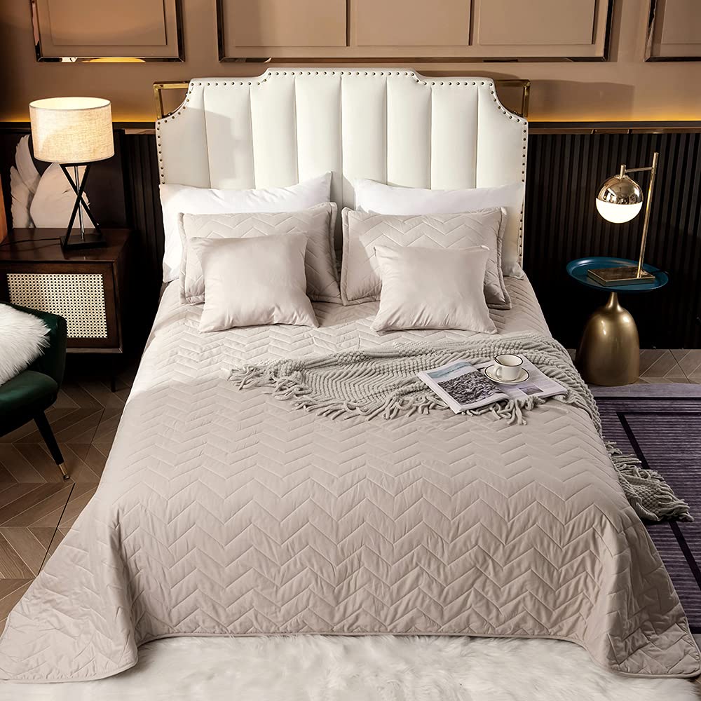 Myaims Available In Variation 5Pcs Bedspread Set Luxury 100% Cotton Tc600【Blush Pink】King Fully Reversible Coverlet Quilted Comforter Premium Quality Bed Linen Breathable All Seasons Duvet Quilt Matching Pillowcase & Cushions