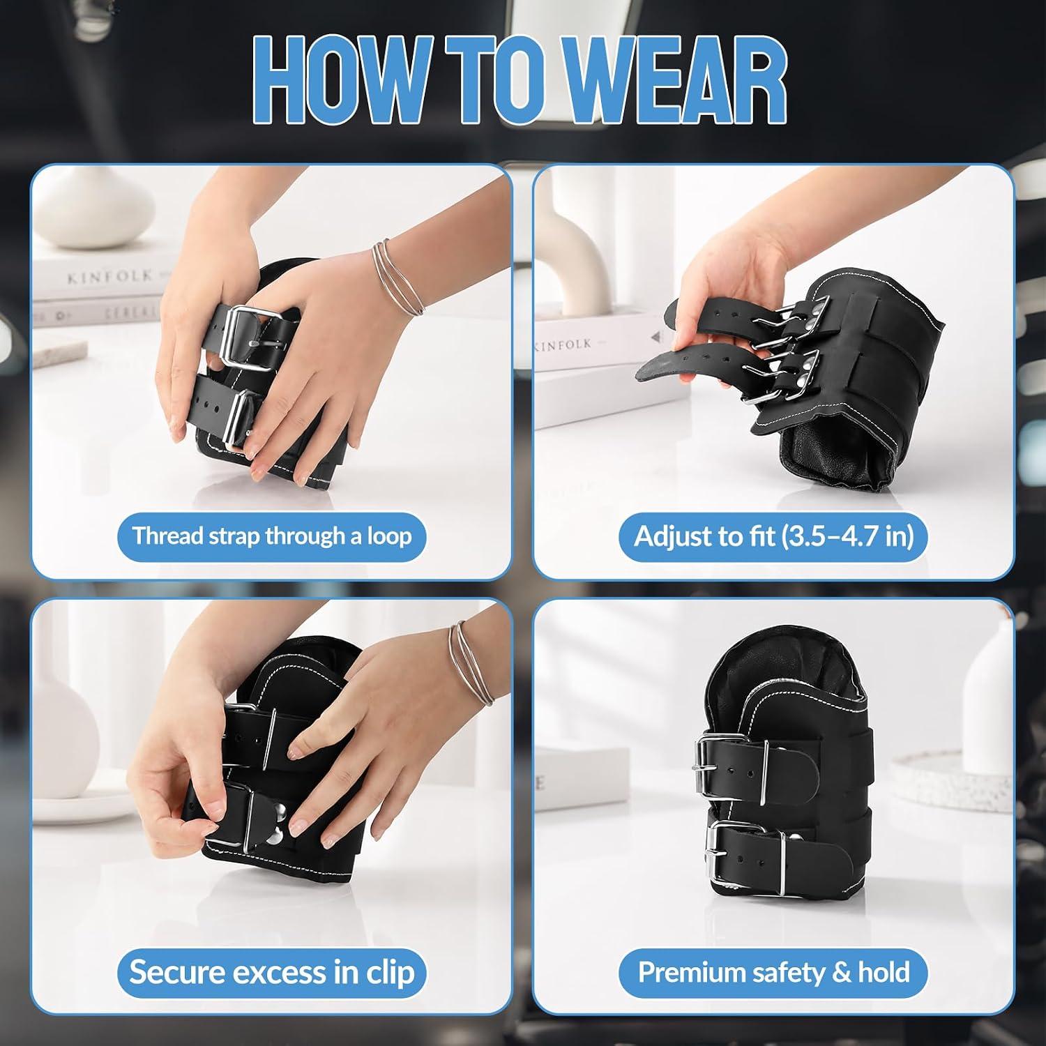 Gravity Inversion Boots for Back Pain Relief, PU Leather Cushioned Ankle Support with Adjustable Double-Lock Buckles, Hanging Inversion Boots for Pull Up Bar, Spine Decompression & Core Training.