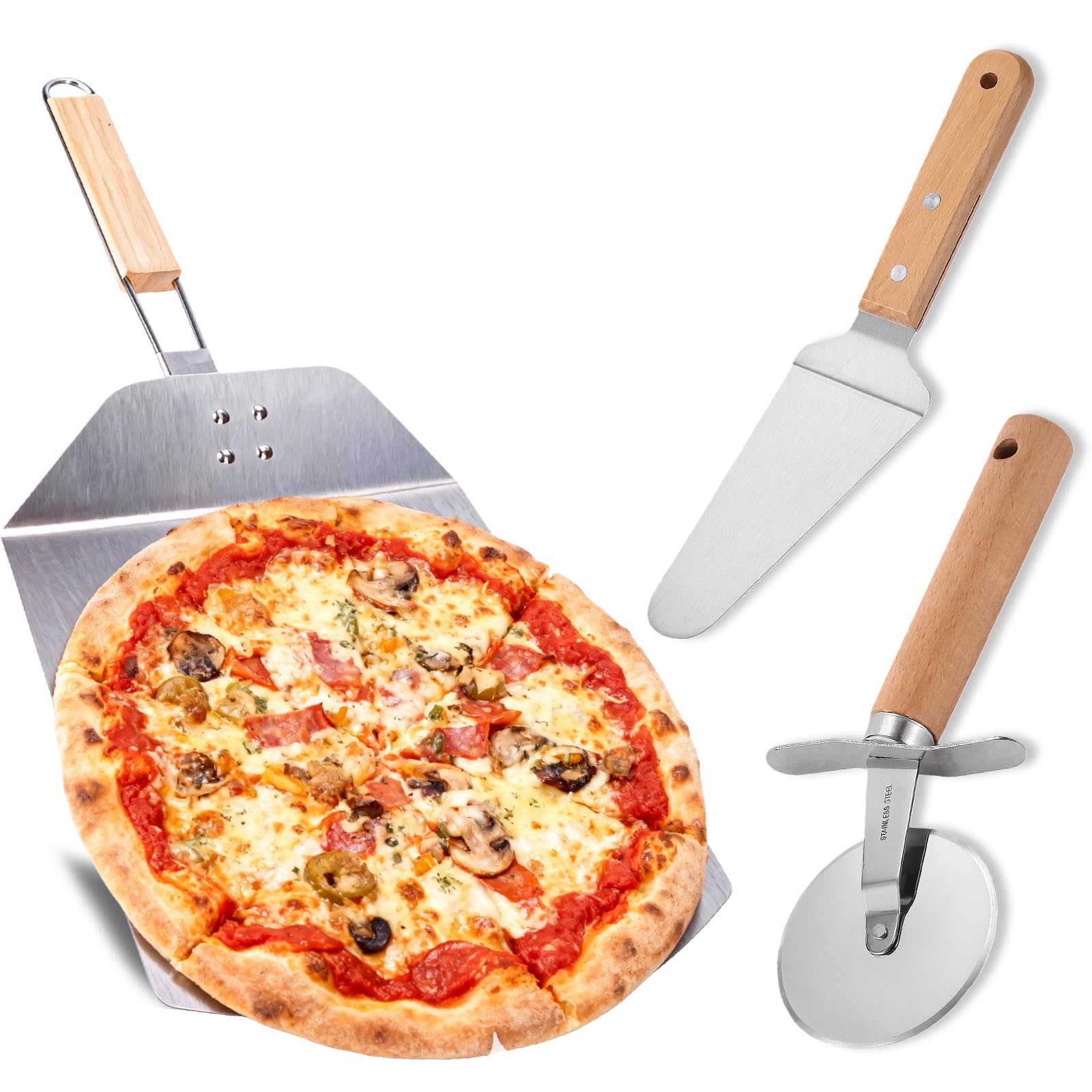 Łopatka do pizzy: łopatka do pizzy ze stali nierdzewnej, do kamienia do pizzy, wysokiej jakości łyżka do pizzy ze składanym uchwytem – 57 x 24 cm XXL do piekarnika/grilla, odporna na wysokie