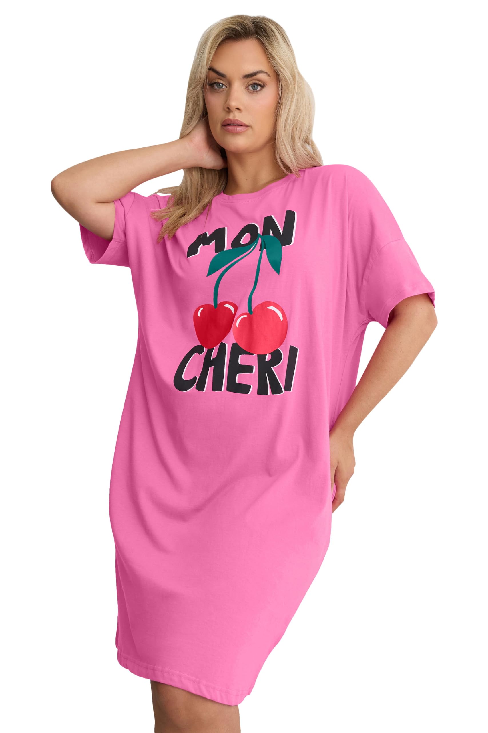 Yours Women's Pink 'Mon Cheri' Sleep T-Shirt Nightdress In | Size: 22-24
