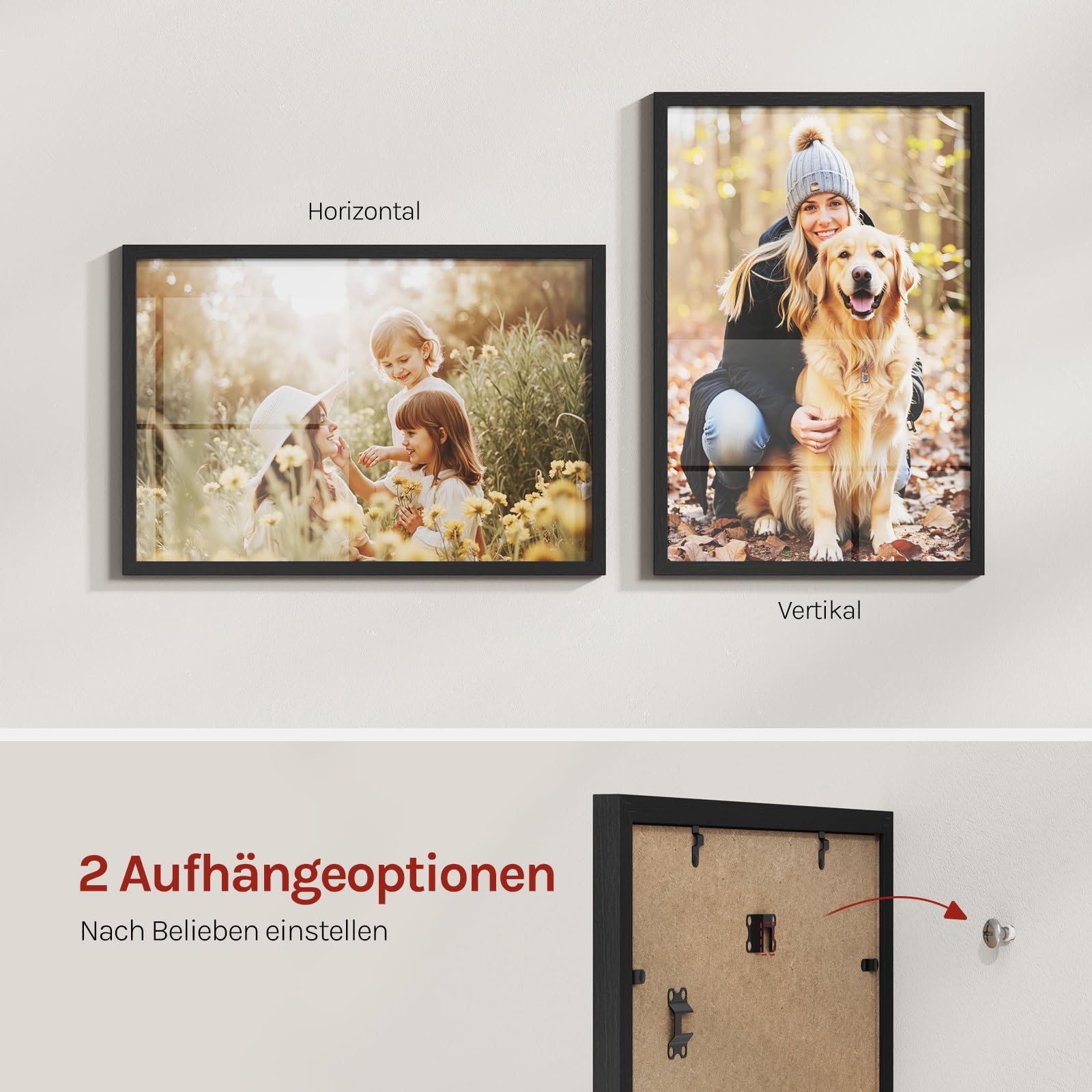 WOLTU Bilderrahmen 50x70, 5er set, MDF-Holz Fotorahmen mit Passepartout | Schwarz, Posterrahmen für Poster, Fotos, Puzzle, aufhängbar & aufstellbar, Collage-Wanddeko mit bruchsicherer PS-Platte