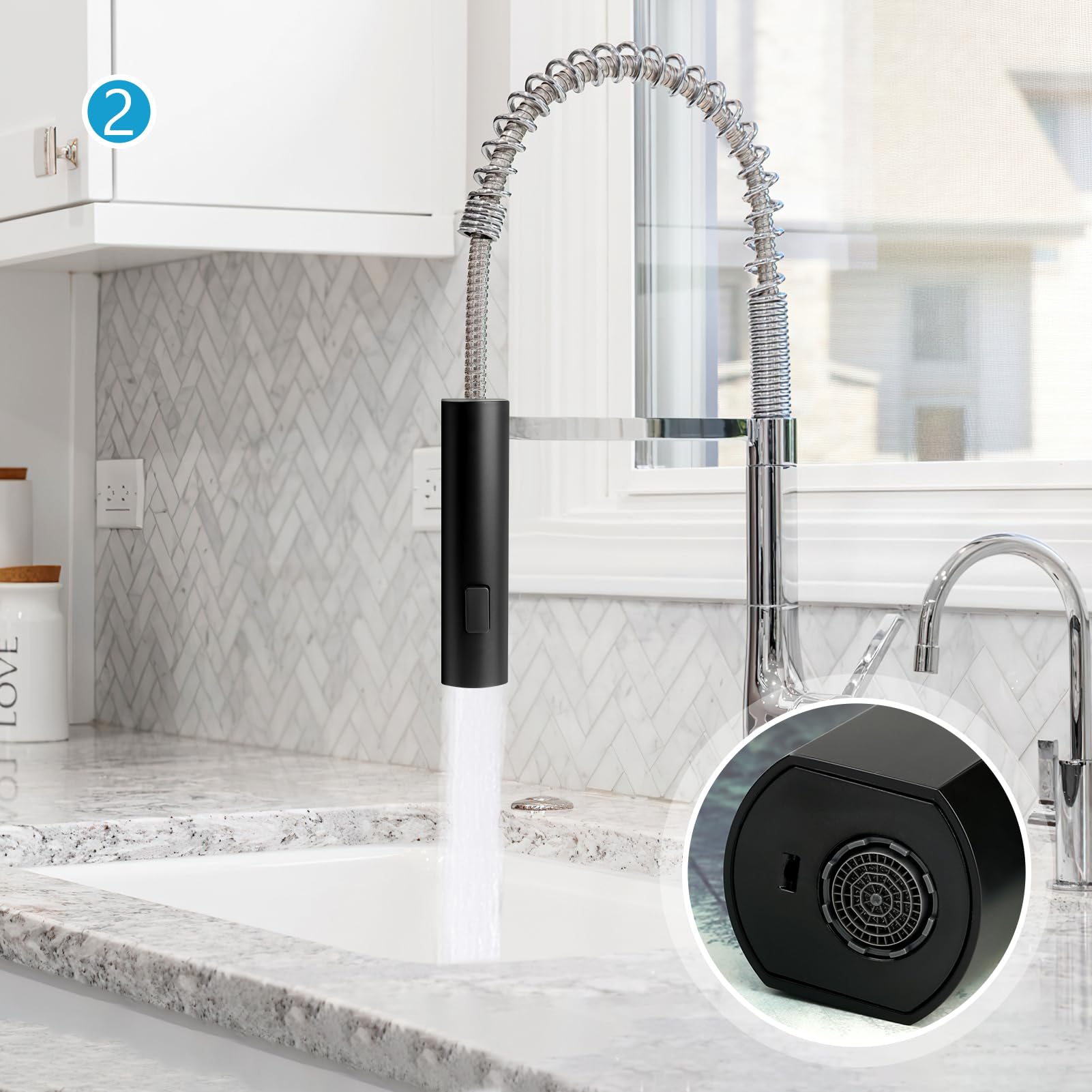 Deseegoal Ausziehbare Küchenarmatur Mit 3 Funktionen – Wasserfall-Design, 360° Drehbar, Schwarz, Für 1/3-Loch