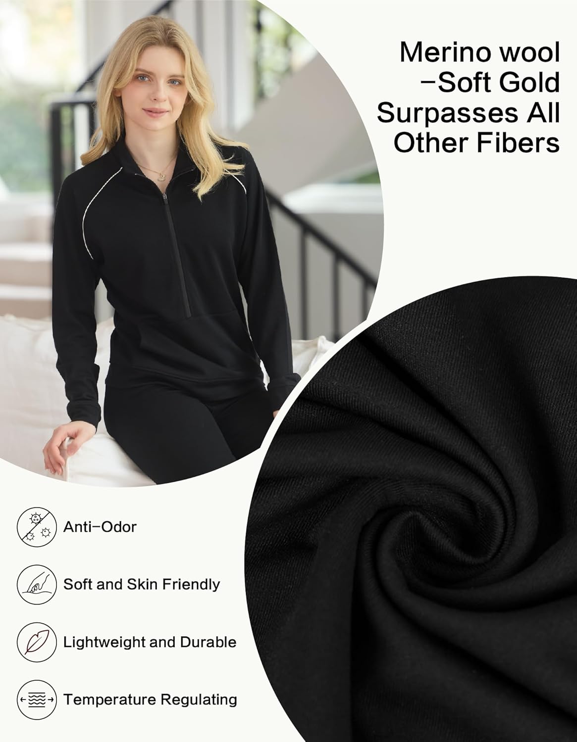 Merino Wool Quarter Zip Pullover for Women for Sport Workout, Thermal Collared Soft Cozy Sweatshirts for Women - Image 6