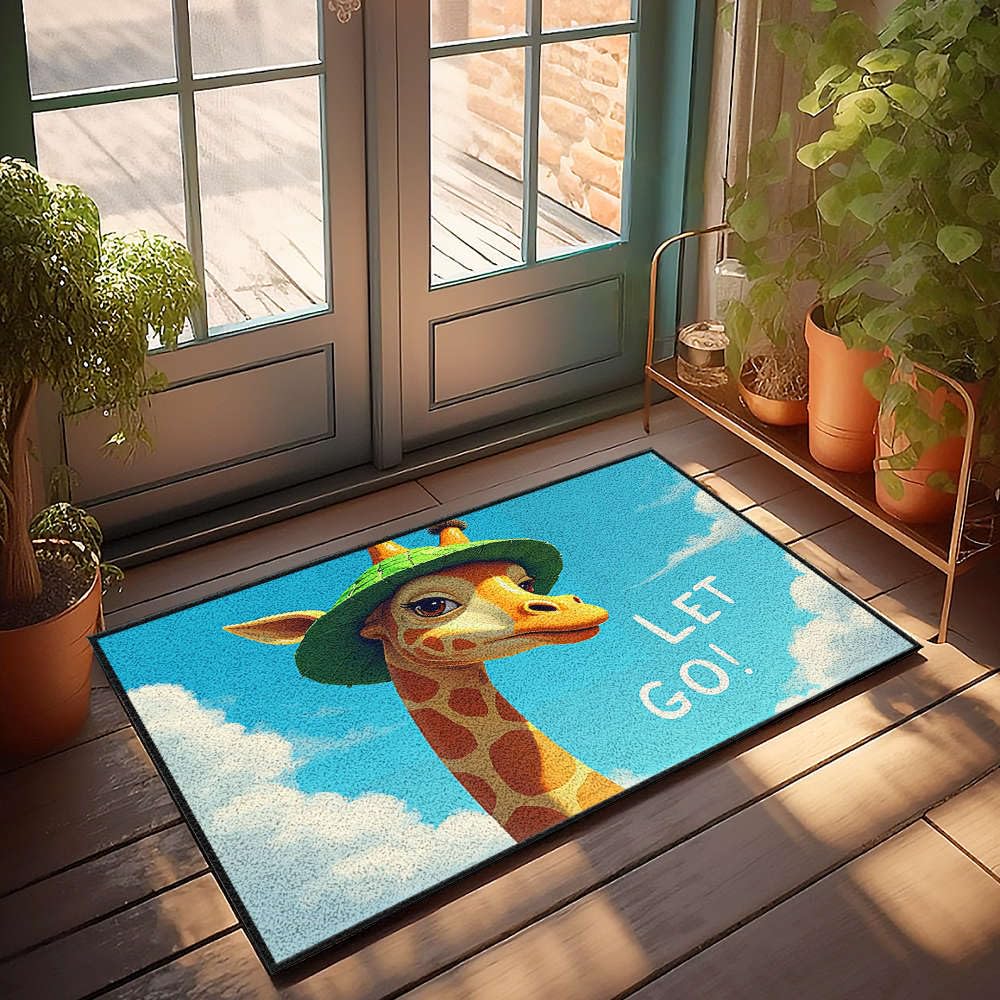 Paillasson girafe humour vert Let Go 65x90 cm pour porche