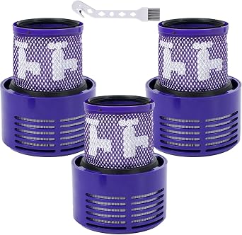 V10 Vacuum Filter Replacement for Dyson V10 Cyclone Series, V10 Animal, V10 Absolute, V10 Total Clean, SV12, Part No. 969082-01 3 Pack Filters and 1 Cleaning Brush