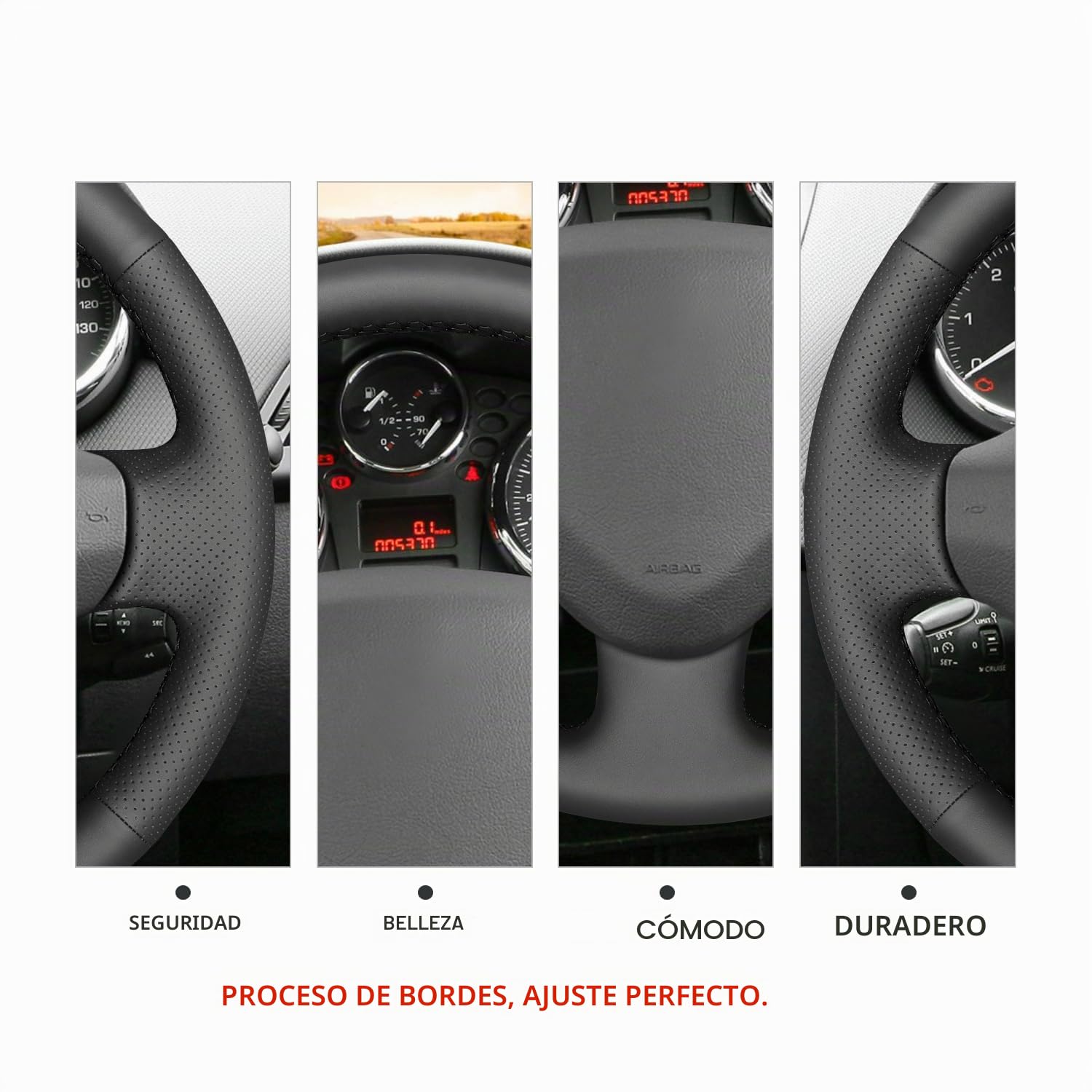 MEWANT Funda de Volante a Medida para Coser Peugeot 206 | Peugeot 206 (206+)/207/207 CC/207 SW/Expert (Tepee)/Partner (Tepee)/Citroen Berlingo/Jumpy/Fiat Scudo 2009-12 Cuir PU