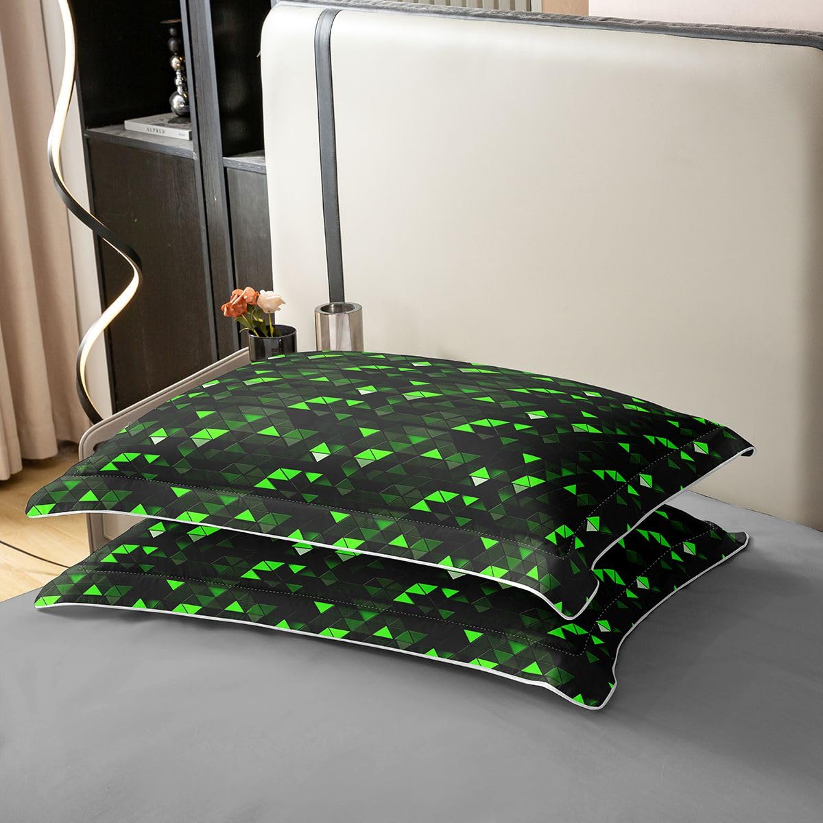 Homewish 3D abstrakcyjna geometryczna poszewka na kołdrę podwójny neonowy czarny zielony bawełniany zestaw pościeli zielony czarny trójkąt poszewka na kołdrę nowoczesne geometryczne zestawy łóżek