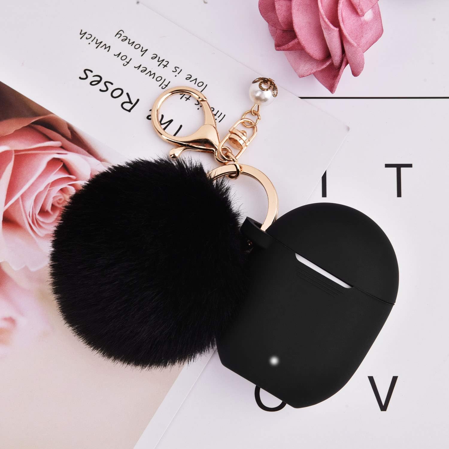 Pixel Buds 2 Case Cute - MOFREE Soft Silicone Scratch Shock Resistant Pixel Buds 2 Protective Case Skin Cover with Pompom Keychain Compatible for Google Pixel Buds 2 Headphones (Black)