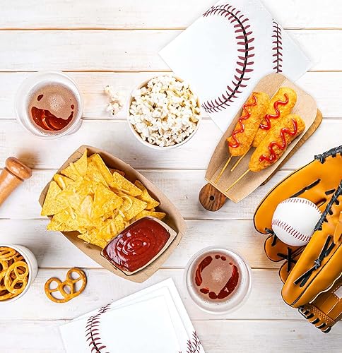 Miniatura 6 de SietDESEO 50 servilletas de béisbol de 3 capas desechables plegadas de 5 x 5 pulgadas, servilletas de papel para cena, béisbol, fiesta de