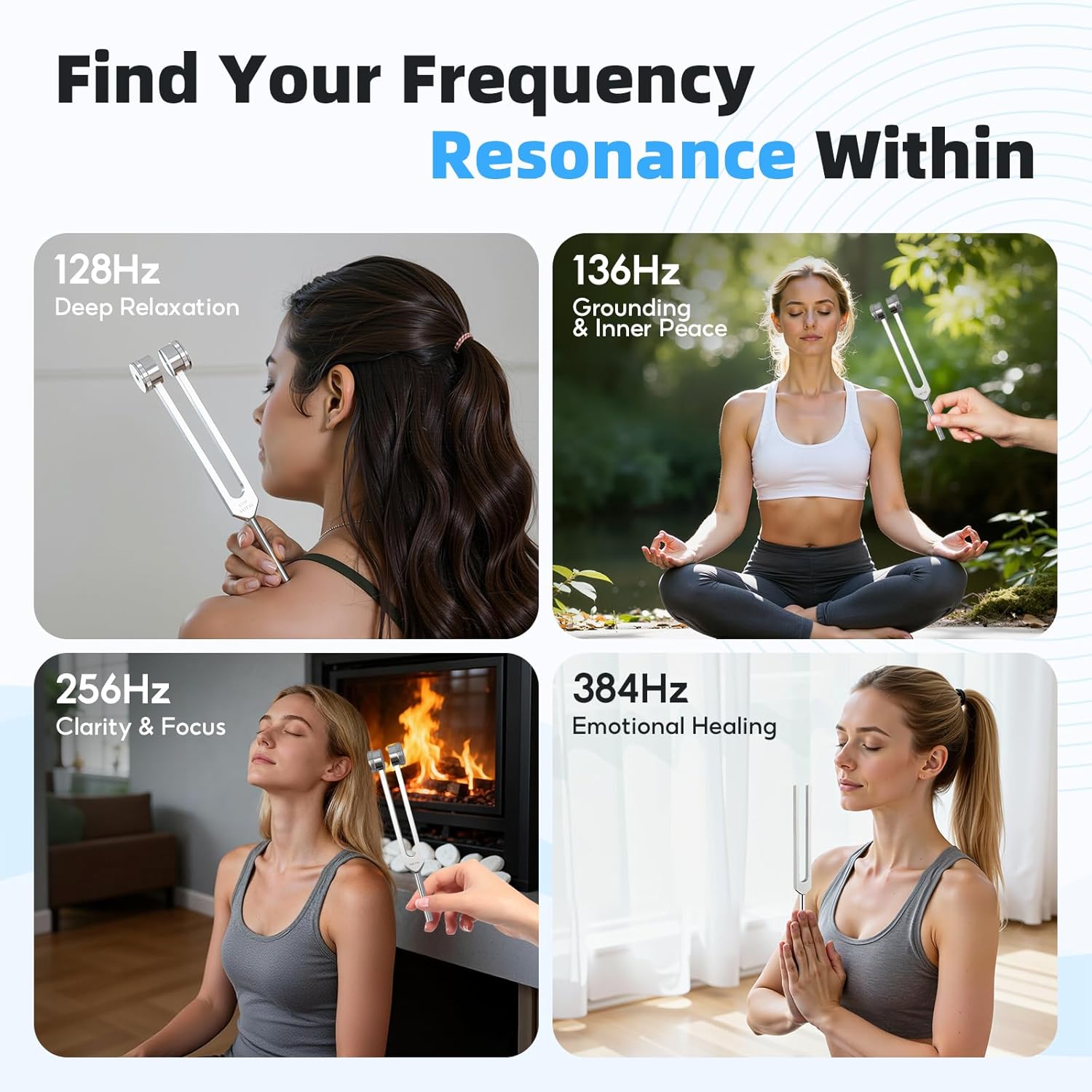 Tuning Forks for Healing, 128Hz 136Hz 256Hz 384Hz Tuning Fork Set for Meditation, Yoga and Chakra Energy Therapy, Perfect Healing Gift for Mom or Girlfriend on Mother's Day, Birthday