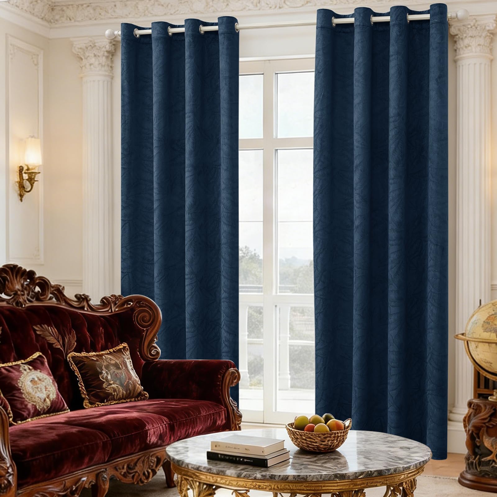 Ystyle Cortinas Salon Terciopelo Opacas 2 Piezas, 140×245 CM, Azul Oscuro | Cortinas Termicas Aislantes Frio y Calor, Cortina con Ojales Modernas Antiruido para Habitacion Comedor