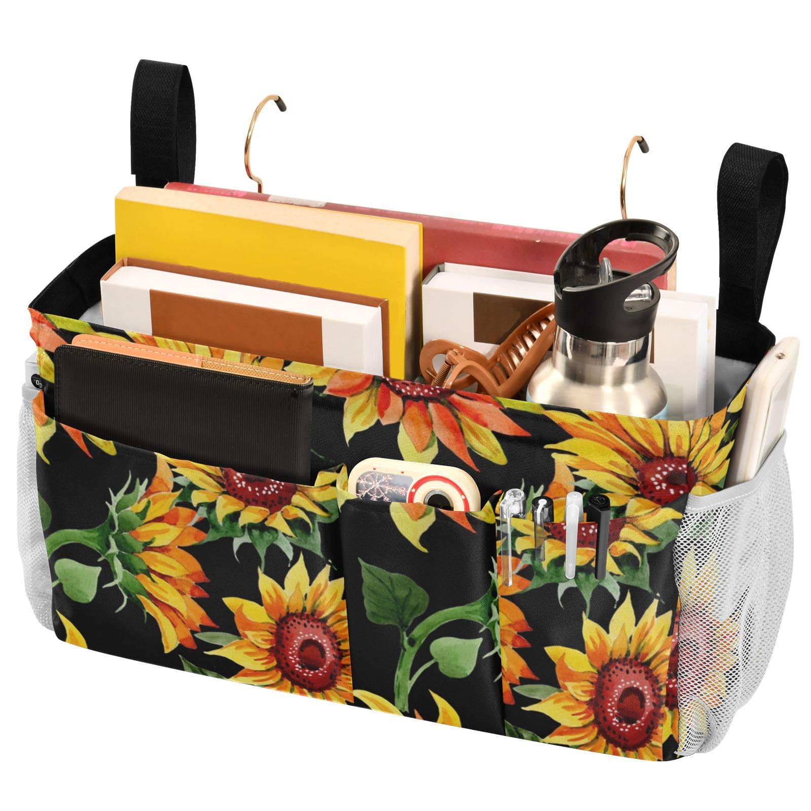 FRODOTGV Wildflowers Sunflower Flower Pattern Watercolor Bedside Table Caddy Hanging Bed Organizer Storage Bag for Bedside Shelf and Bunk Bed Shelf