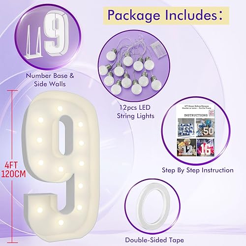 Vista 248 de Marco de números iluminados de 4 pies precortado, números de marquesina gigante, números 7, números de mosaico para globos, decoraciones de Número