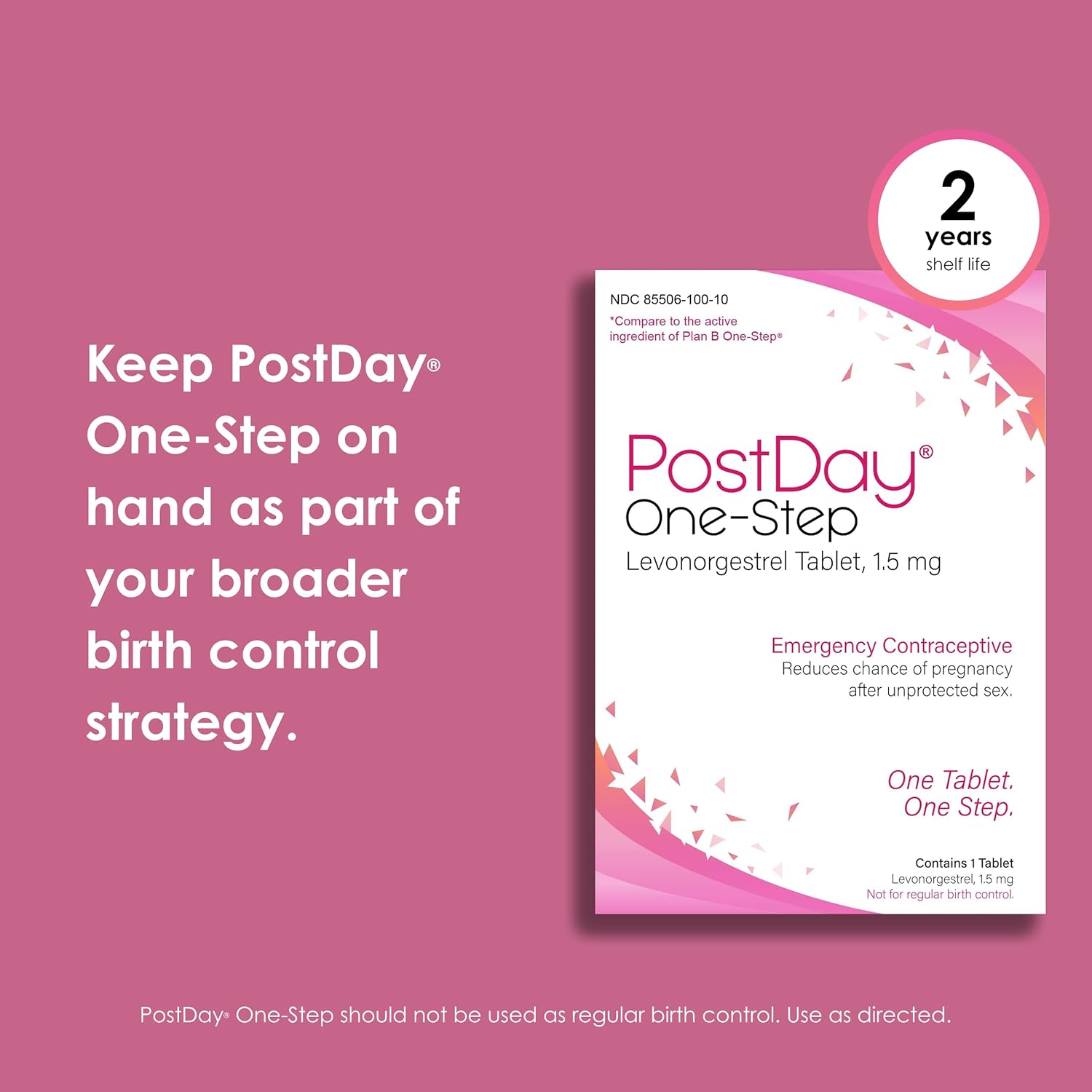 PostDay One-Step Levonorgestrel Tablet - Emergency Contraceptive to Reduce Risk of Pregnancy - Backup Birth Control - Female Contraceptive - Does Not Affect Existing Pregnancy - 1.5 mg - 1 Tablet