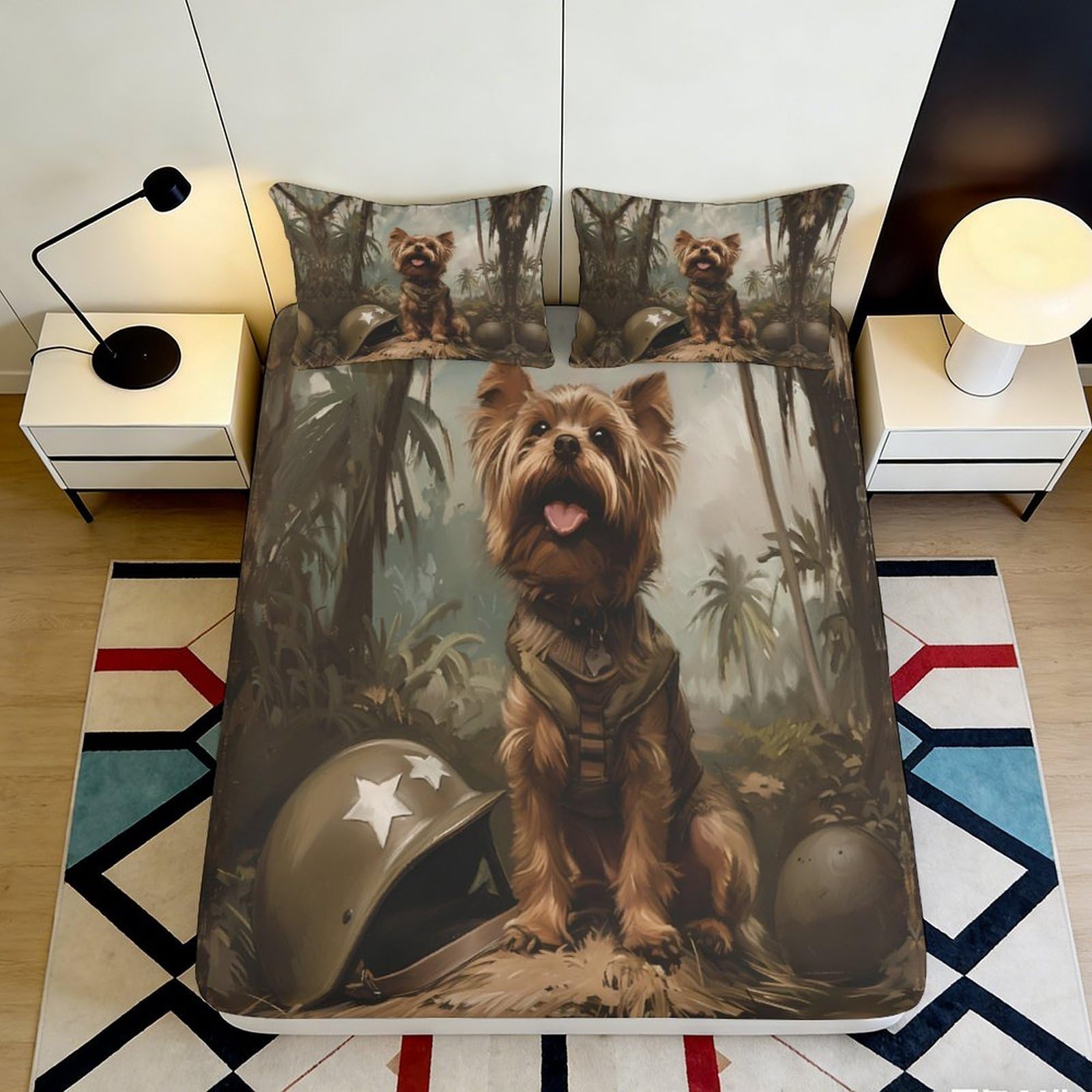 Jqzkxnhpbr Style-3 3D Printed Forest Yorkshire Terrier Fitted Sheet Microfiber Soft Anti-Slip Dog Bed Cover For Bedroom Dorm Mattress Protection Decor 90X200x25cm