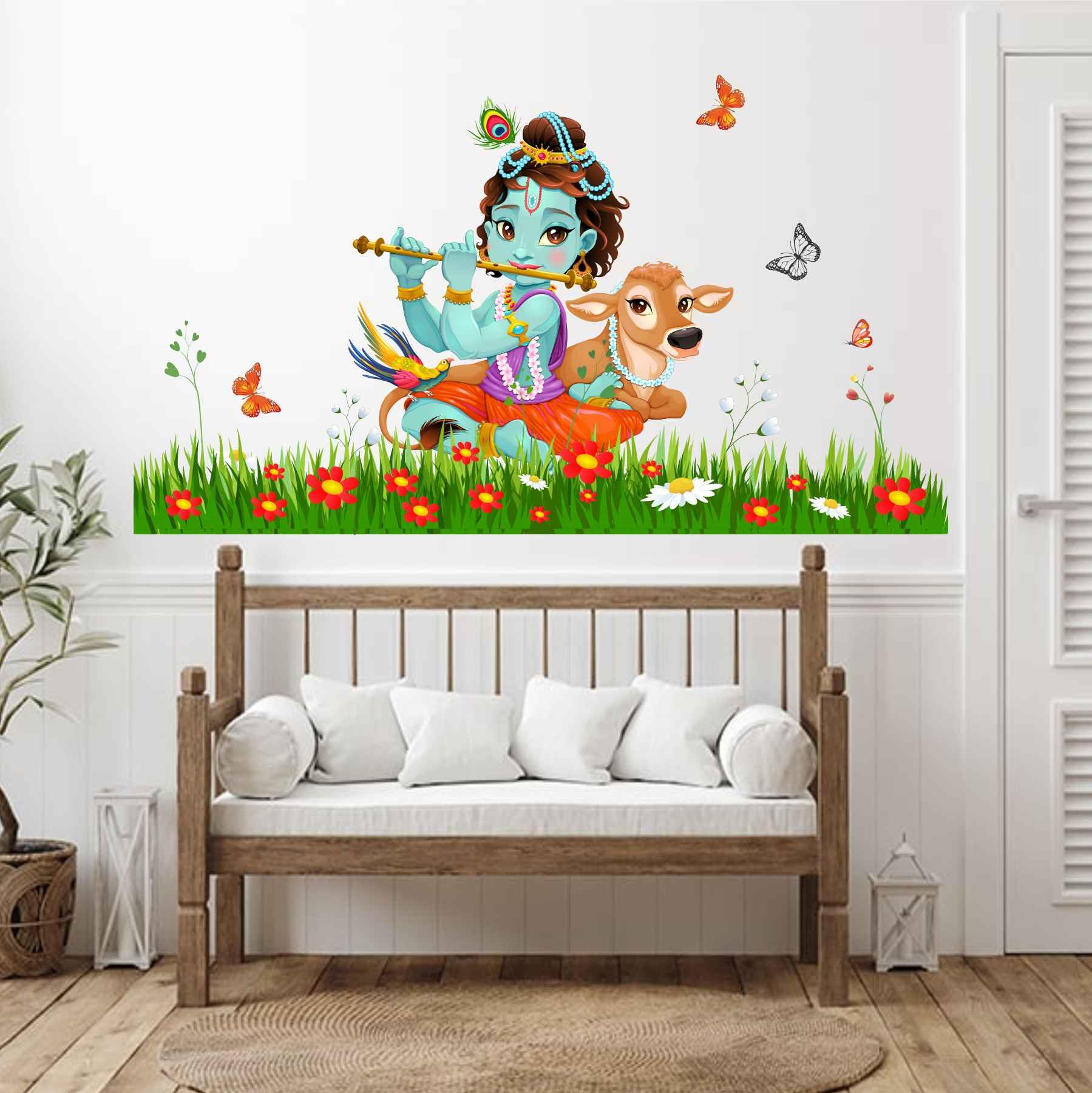 Wall Attraction Krishna and Grass Wall Sticker & Mural Sticker for Wall Size - 81x48cm NBD28 (B0CNPXJXNZ) Amazon Price History, Amazon Price Tracker