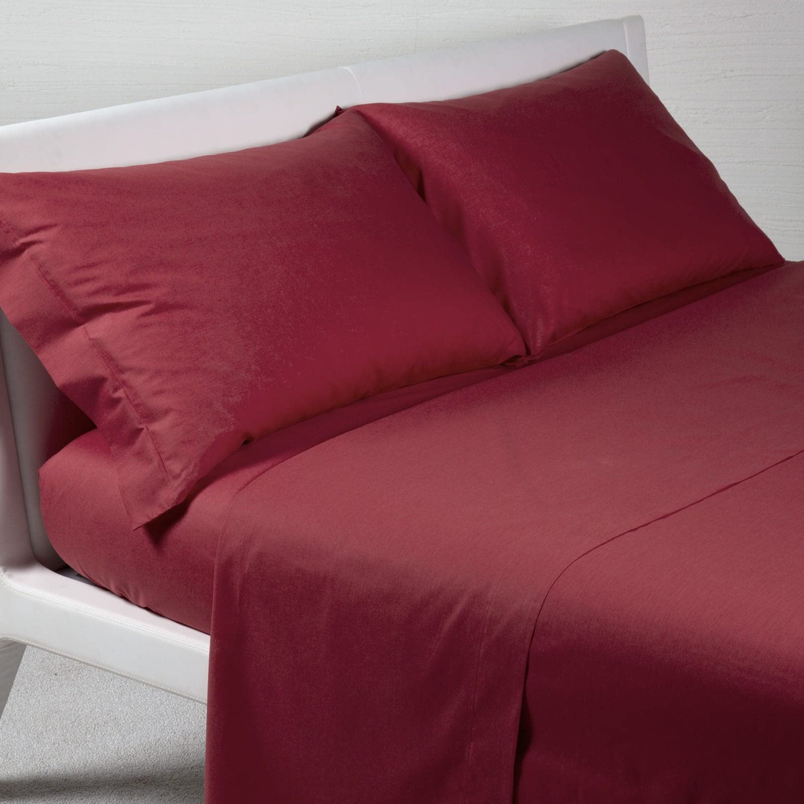 Caleffi - Solid Color Cotton Bed Sheet Set Single Bordeaux - Image 2
