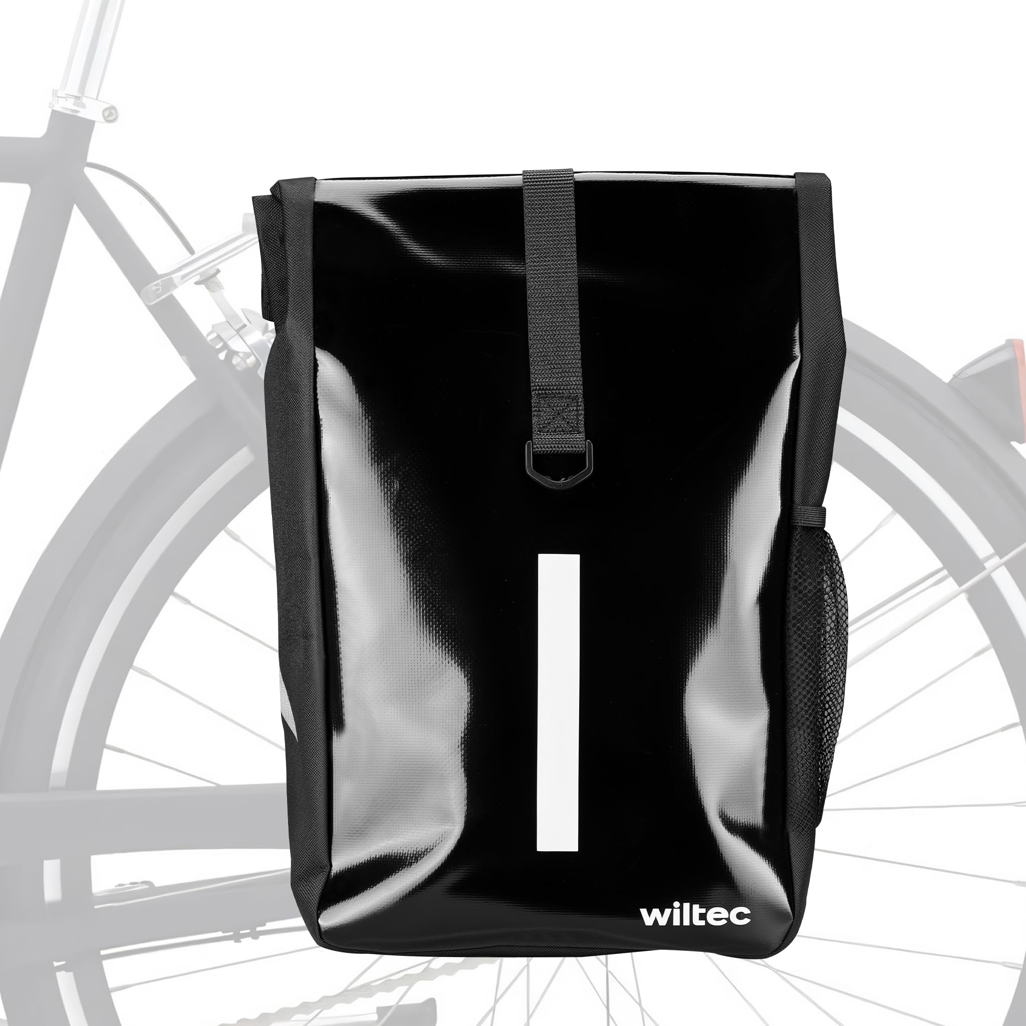 Wiltec Borsa per bici 16 l nera, impermeabile, montaggio al portapacchi posteriore bicicletta, tasche laterali ed elementi riflettenti