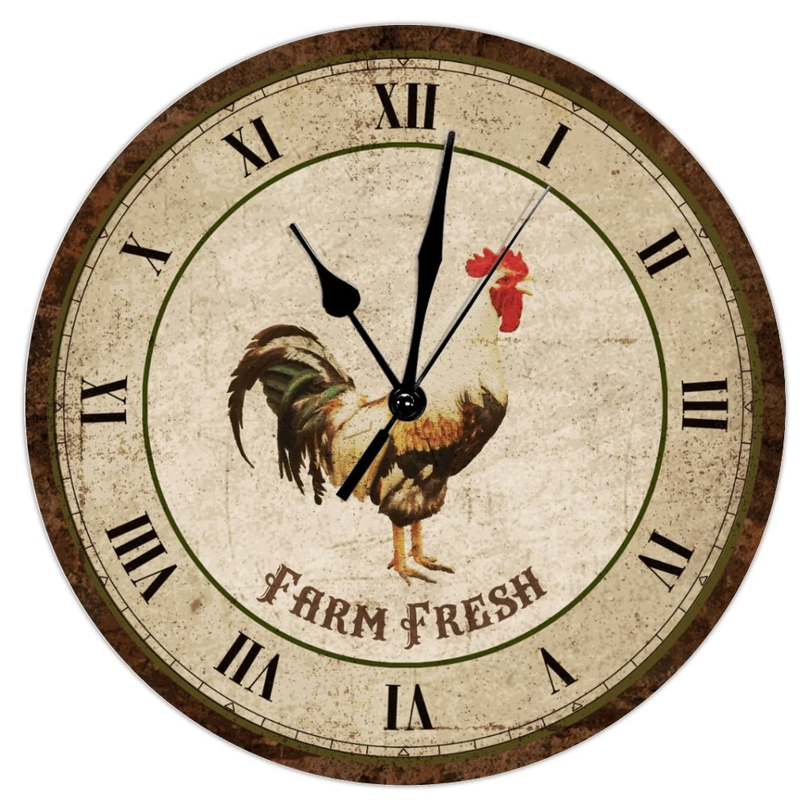 Horloge de cuisine coq vintage en bois pour salle à manger campagnarde