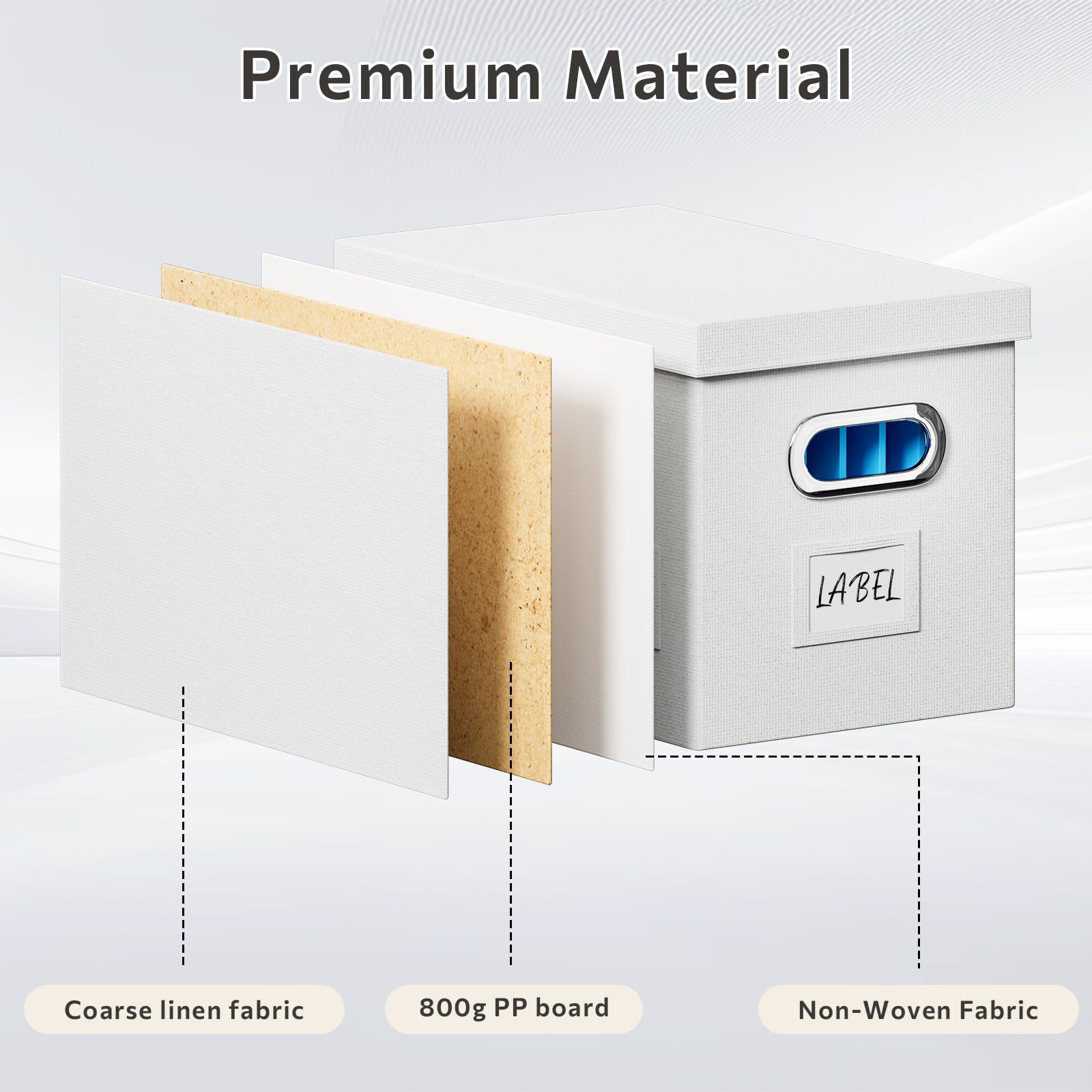 Caja organizadora de archivos con tapa, juego de 2 cajas de archivos colgantes portátiles, cajas de almacenamiento plegables de lino decorativas para oficina y hogar (blanco, 14 x 9.3 x 10.9