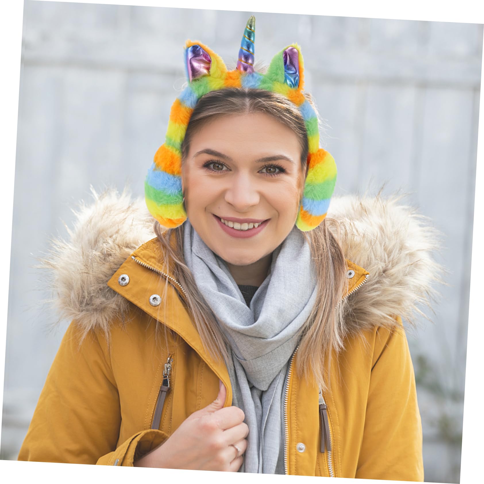 NOLITOY 1Pc Plush Unicorn Ear Muffs for Cute Ear Warmers Portable Ear Protectors for Winter Rainbow