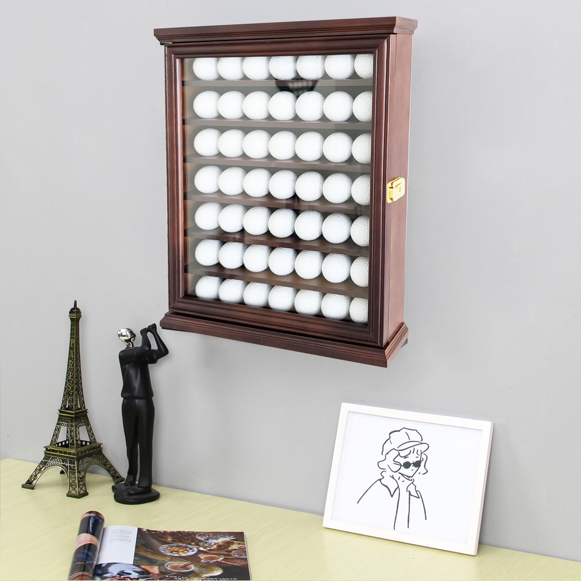 ARRRAWIS - Vitrina de pelotas de golf de alta calidad, agujero montado en la pared en un soporte para pelotas de golf, ideal para entusiastas del golf, espaciosa, segura, artesanía excepcional, color