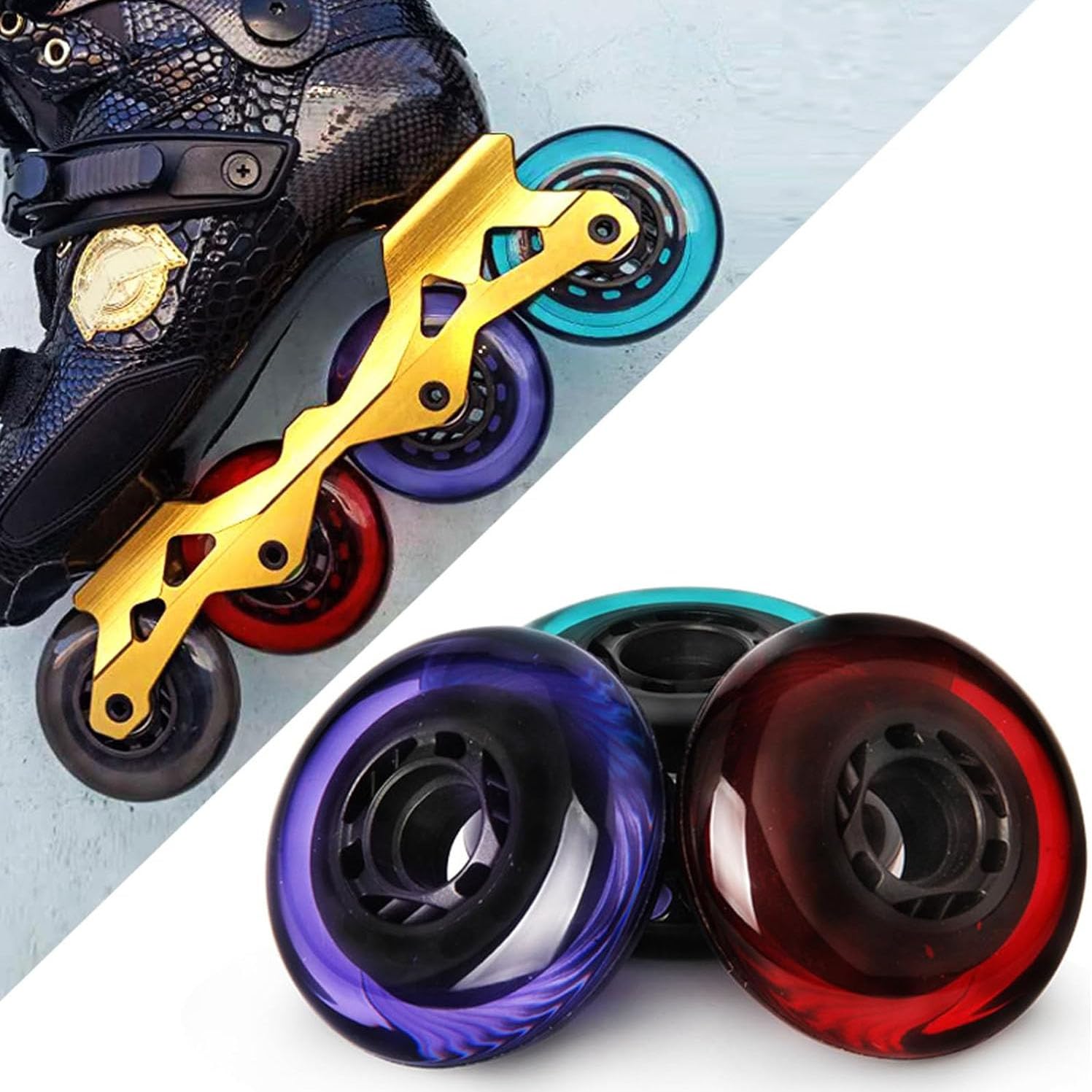 Roues de Patins à Roues alignées 72 mm/76 mm/80 mm, dureté 85 A, Roues de Rechange pour Hockey en Ligne en extérieur, Lot de 8, Cyan, 80 mm