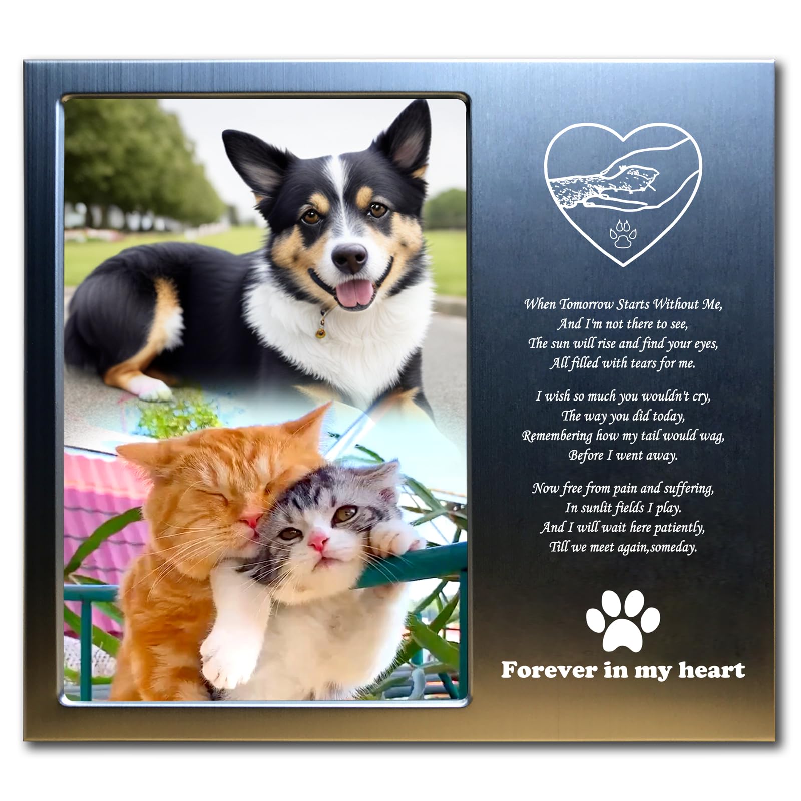 Pet Dog Cat Memorial Gifts for Dogs Cats, Pet Memorial Gifts, Pet Loss Sympathy Gift, Pet Memorial Picture Frame 4x6 Inch Personalized Metal