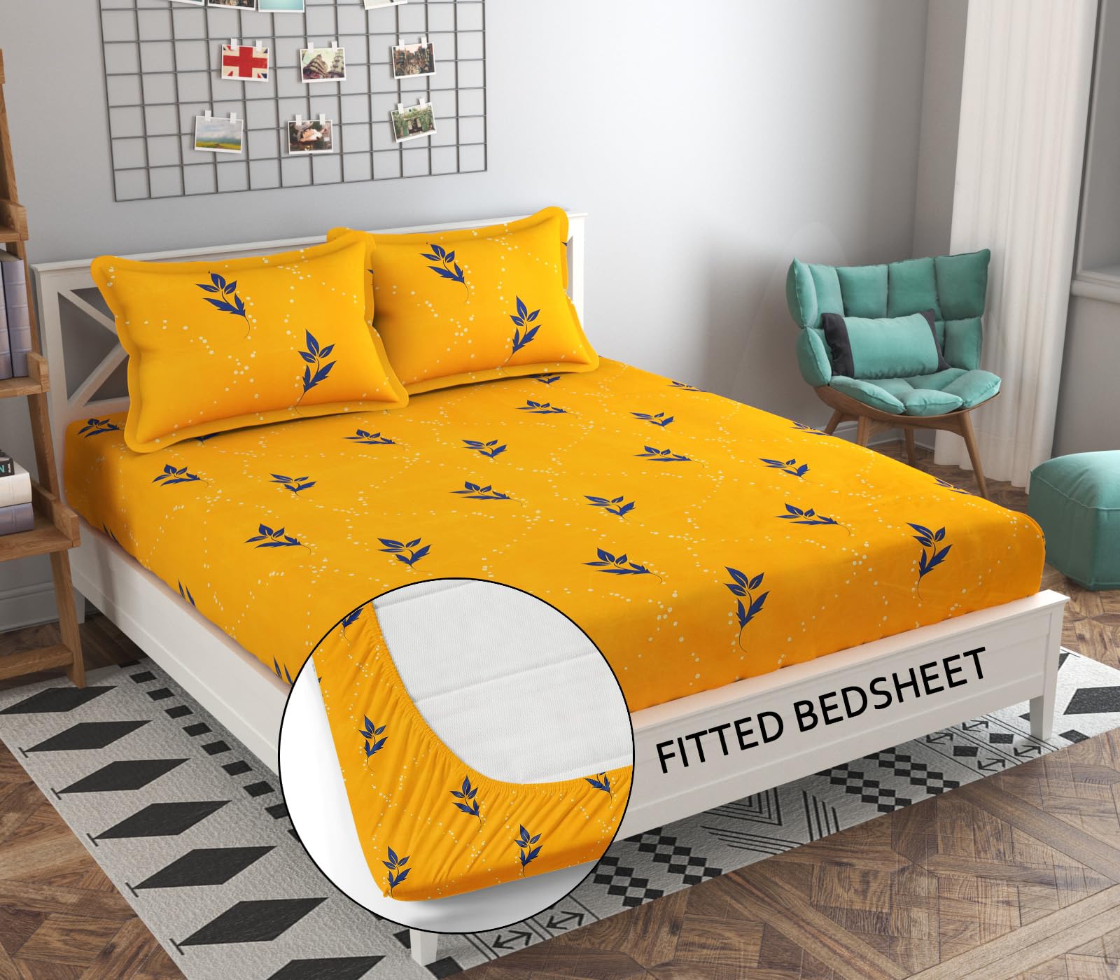 ENGUNIAS Premium Cotton Blend Elastic Fitted Bedsheet with 2 Pillow Covers for Double Bed with All Around Elastic 240 TC Supersoft | Size - 72x78 Fit Upto 8 Inches Mattress (Multicolor 27) (B0D41D2HK4) Amazon Price History, Amazon Price Tracker