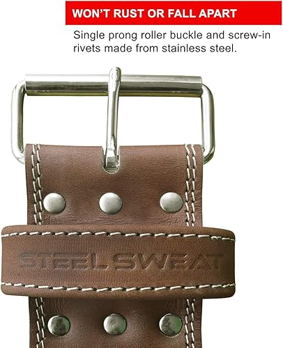 Miniatura 4 de Steel Sweat Cinturón de levantamiento de peso  4" de ancho por 10 mm de grosor  Individual, ajustable, con piel de curtido vegetal, color café,