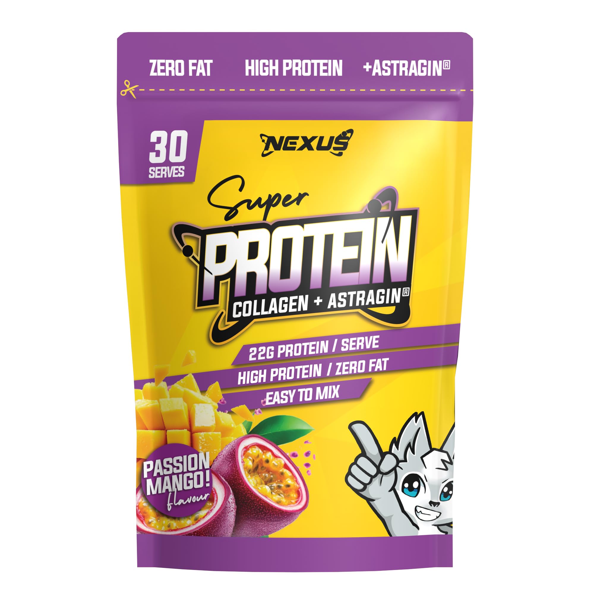 Nexus Protein Water Powder, 750g (30 Servings), 22g of Protein (per serving) Passion Mango Collagen, Dairy-Free, Gluten-Free, Zero Fat, Low Calories, Astragin, Root Extracts, Potassium