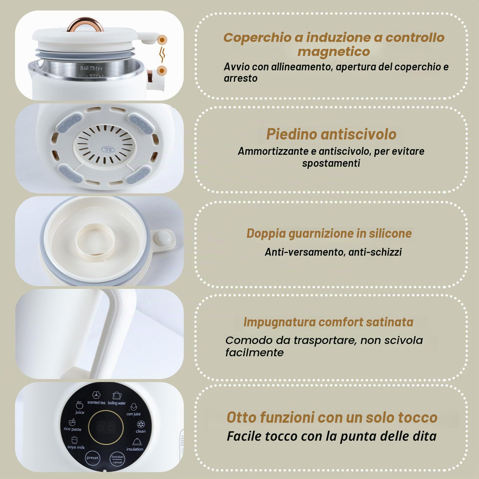 Macchina per Latte di Soia, 1000ml Macchina per Latte di Soia Multifunzionale Macchina per Il Latte di Noci Latte Vegetale Macchina con Timer Pulizia Automatica, per Zuppe, Latte di Soia