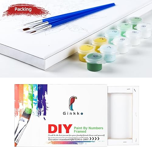 Vista 8 de Ginkko Kit de pintura por números para adultos, principiantes y niños de 8 a 12 años con marco de madera, fácil acrílico sobre lienzo de 12 x 16