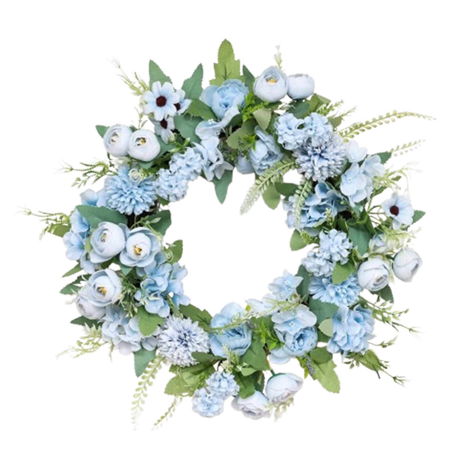 Wreath for Front Door, 40cm Spring Peony & Hydrangea Wreath Collection, Multi-Color Artificial Floral Door Wreaths, Silk Cloth Decor (Blue)
