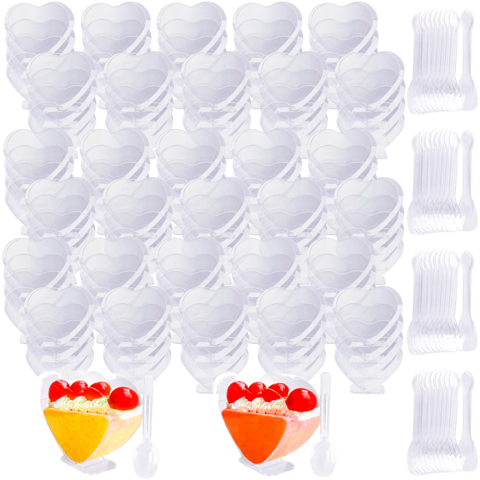 Photo 1 of (missing/damage) for parts) Drayear 120 Sets Heart Dessert Cups with Spoons Clear Plastic Mousse Cups Mini Dessert Bowls for Wedding Party Baby Shower Valentine's