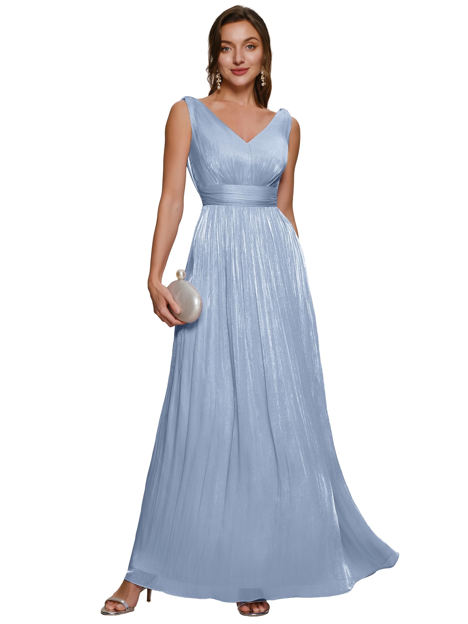 Ever-Pretty Robe Demoiselle d'honneur Élégante Col V sans Manches en Tissu Sea-Island Shine EE02805