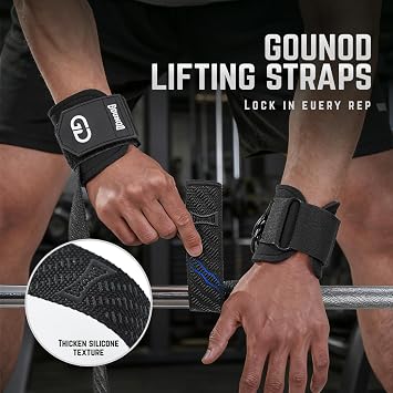 GOUNOD Lifting Wrist Straps, Double D-Ring Non-Slip Grip with Silicone Padded Wrist Support, Heavy Duty Comfortable Straps for Weightlifting, Deadlifts, Pull Ups, Cable Machines, Gym & Bodybuilding