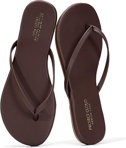 Vista 17 de Project Cloud - Sandalias para mujer planas de espuma viscoelástica, ligeras de cuero vegano, sandalias esenciales de verano para la playa Canela