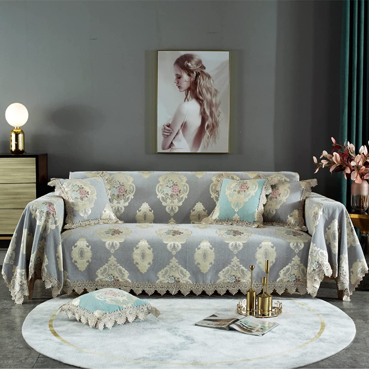 MGEMJMJ Sofa Throw Cover Jacquard Couch Throw Cover Throw Blanket Decorative Couch Furniture Pet Protector Throws Multi-size(Size:180x180cm(71x71inch),Color:B)