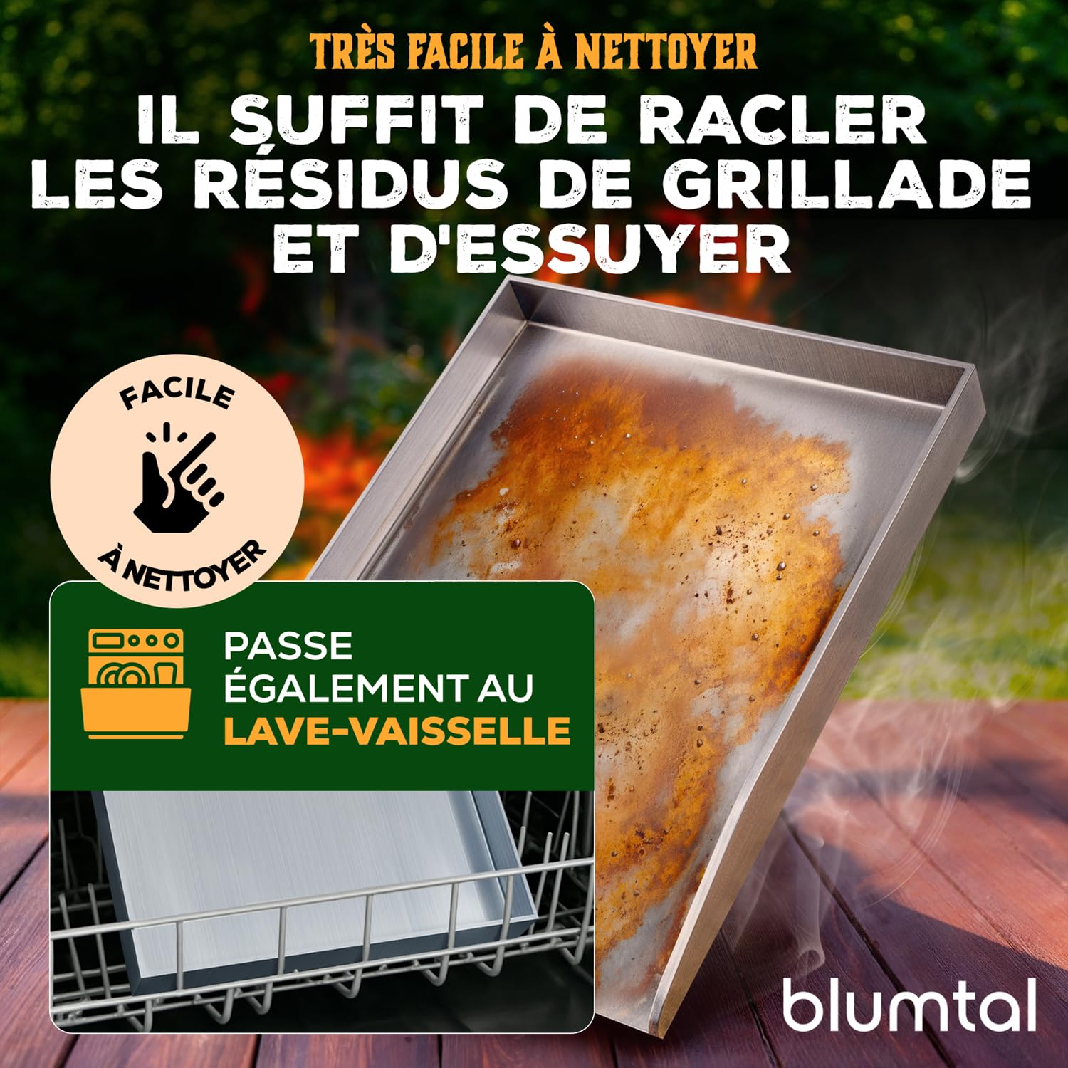 Blumtal set piastra per barbecue plancha in acciaio inox con 2 spatole e bottiglia per olio - 30x40 cm piastra acciaio per barbecue - piastra barbecue gas per aromi perfetti - plancha a gas robusta