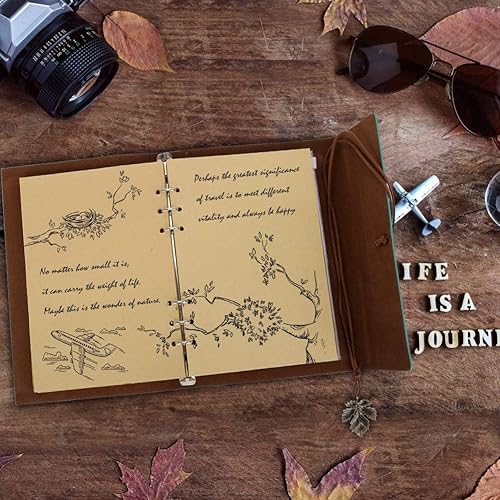 Vista 61 de Cuadernos de cuero con páginas en blanco, diario vintage recargable para escribir, diario de viaje personal, cuaderno de bocetos para escribir