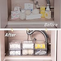 Vista 4 de 2 Pack Stackable Storage Drawers, Plastic Clear Organizer Bins with Handles for Undersink, Kitchen Cabinet, Fridge, Closet, Pantry, Office, Bathroom