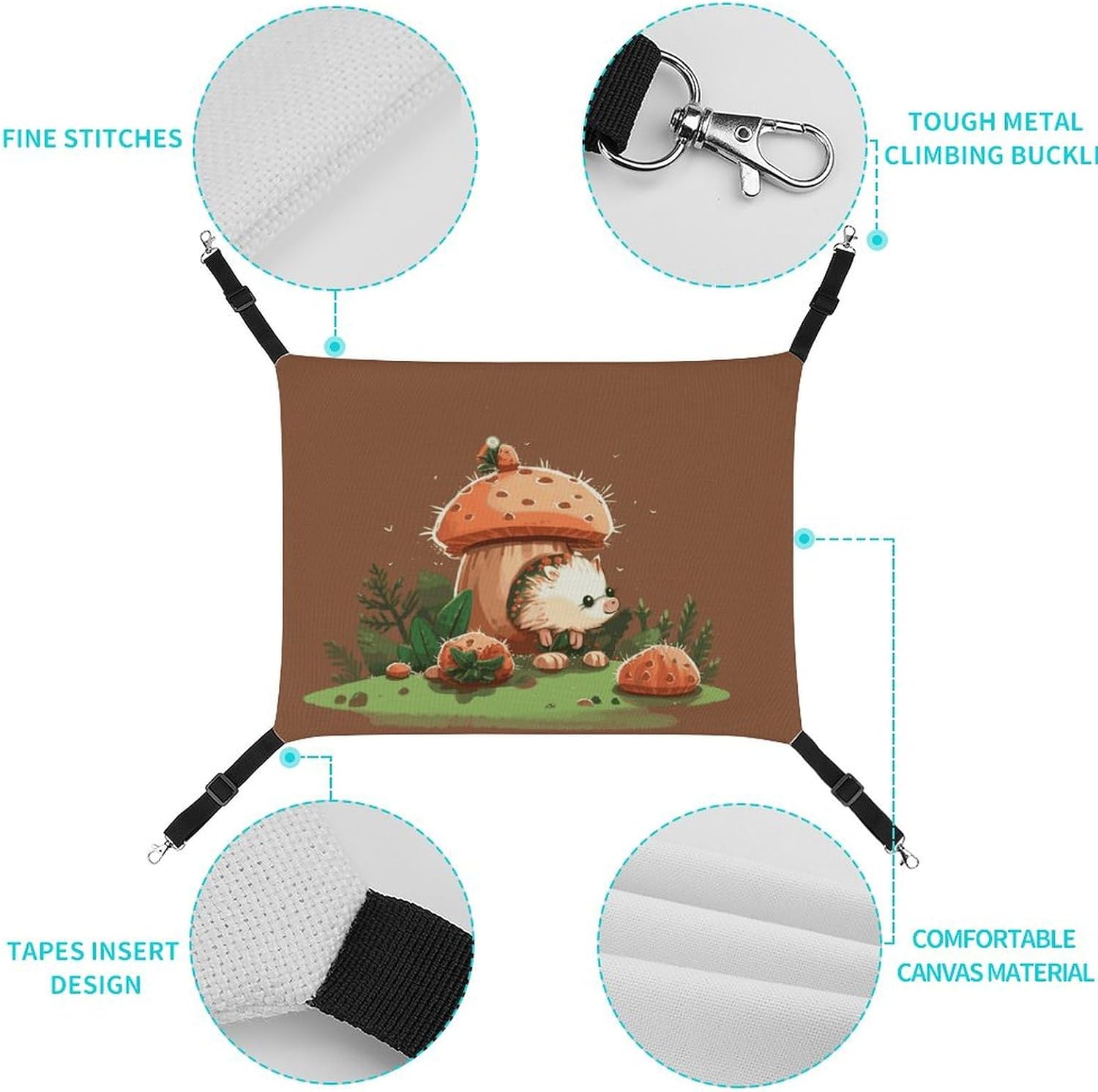 review Hanging Pet Hammock, Hedgehog and Mushroom Printed Soft Breathable Pet Hammock with Adjustable Straps and Metal Hooks for Cats Small Dogs Rabbits Sugar Gliders