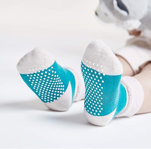 Miniatura 4 de VWU Calcetines de tobillo tipo crew para bebés y niños pequeños con agarres, unisex, cálidos, gruesos, de algodón, calcetines de invierno de 0 a 10