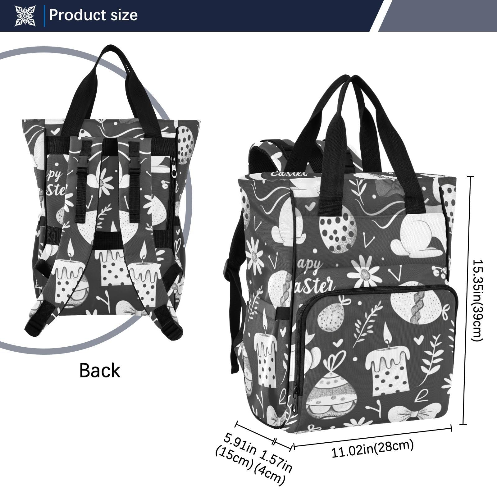 Baby Essentials torba na pieluchy czarny cue zajączki wielkanocne