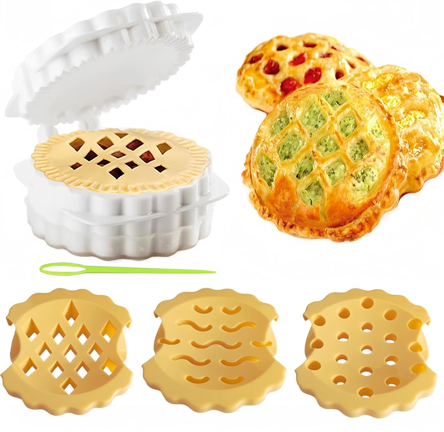 HENRYZH New Mini Pie Plate, 3 Shapes Multipurpose Pie Maker, Pocket Pie Mold, Manual Dough Sheeter, Autumn Pie Maker, Waffle Pie Maker, Plaid Cookie Mould, Classic Mini Hand Pie Mould